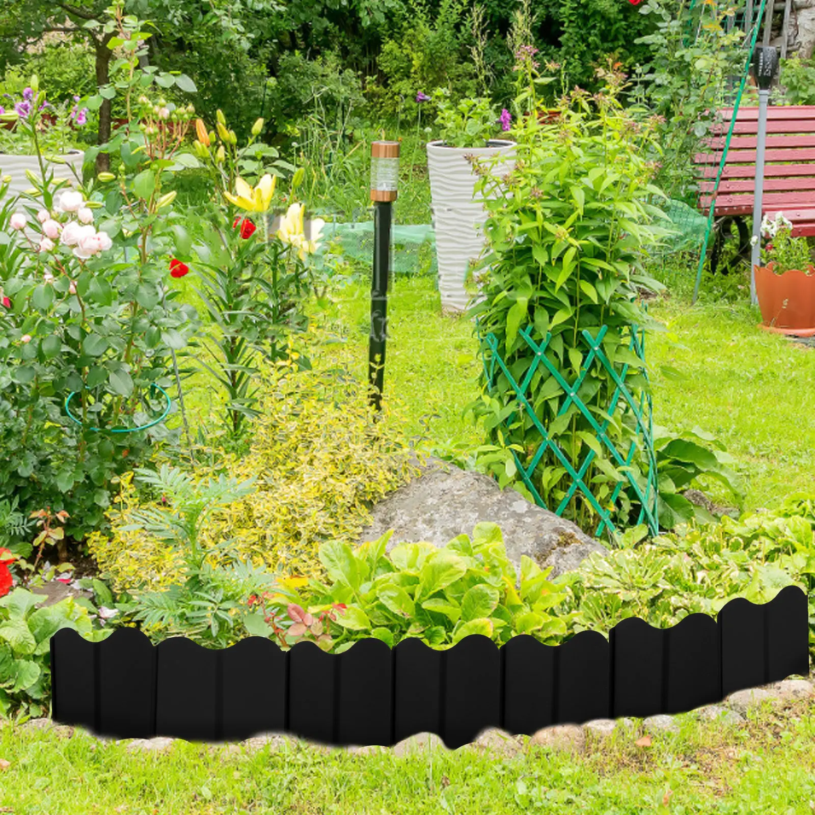 20Pcs Garden Fence Border PP Plastic Landscape Edging for Flower Beds Lawn Edging Decorative Garden Fencing Yard Pathway
