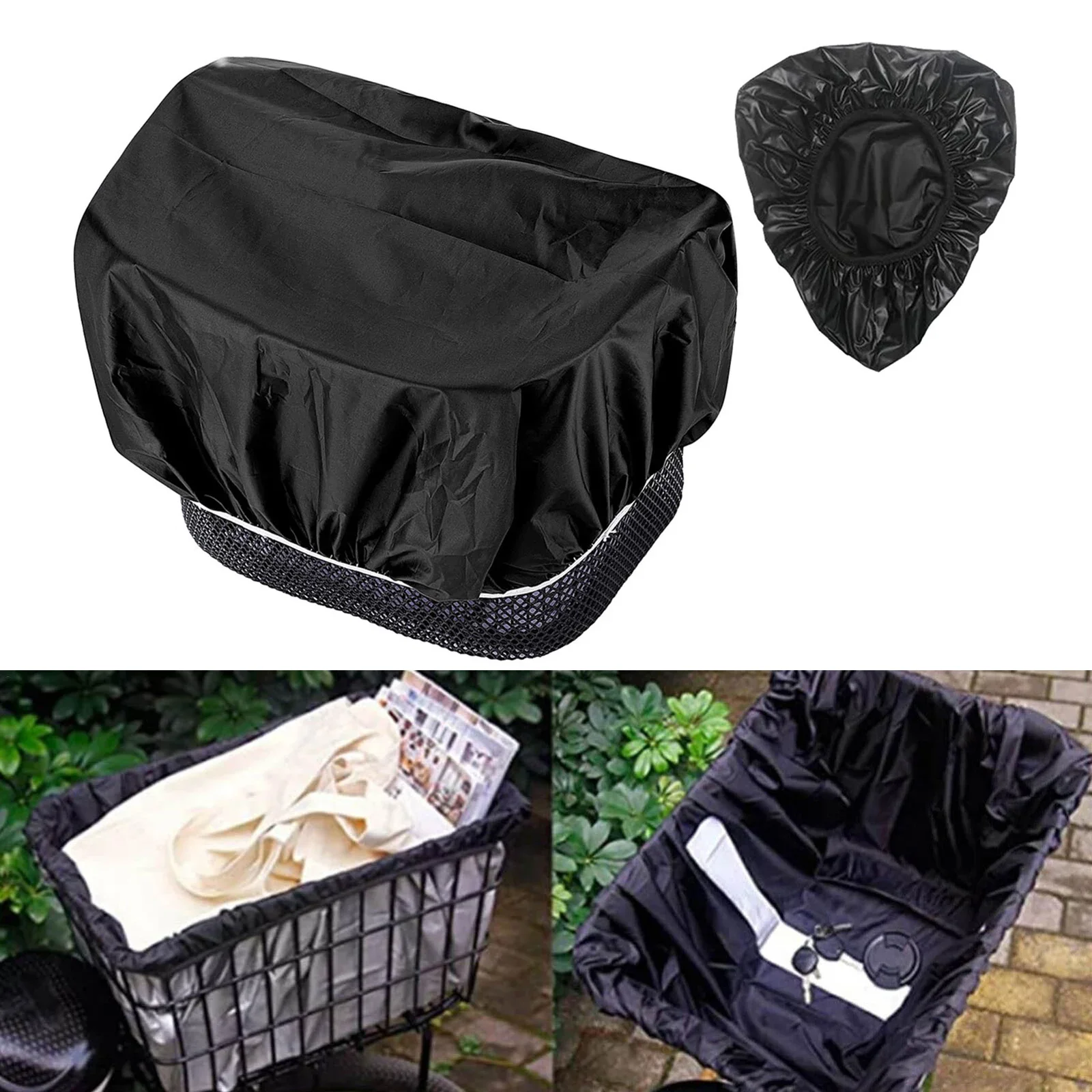 Durable Bike Cover Saddle And Basket 200g/set Black Oxford Cloth Rainproof Waterproof For Most Bicycle Baskets