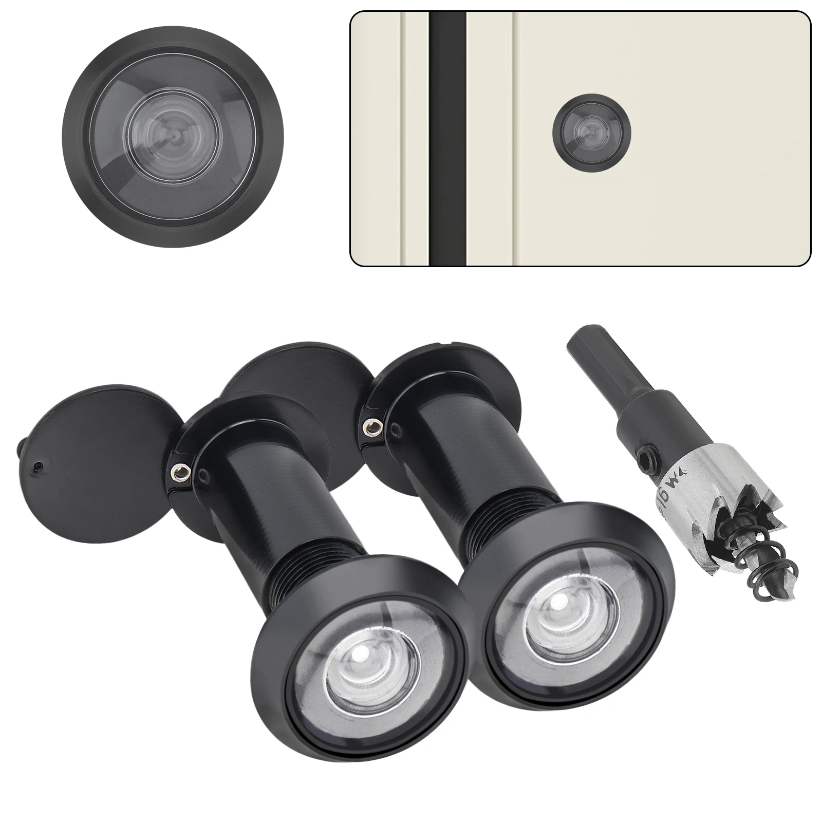 

2pcs 16mm Door Viewer 200 Degree Wide Angle Zinc Alloy Peephole for 1.57 to 2.56 inch Door Security Peek Peep Hole HD Glass Lens