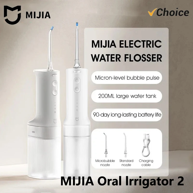 

NEW MIJIA Electric Oral Irrigator 2 – Ultrasonic, 3 Modes, 200mL Tank, 2-Min Auto-Off,90-Day Gentle Use,Water Flosser Dental -CN