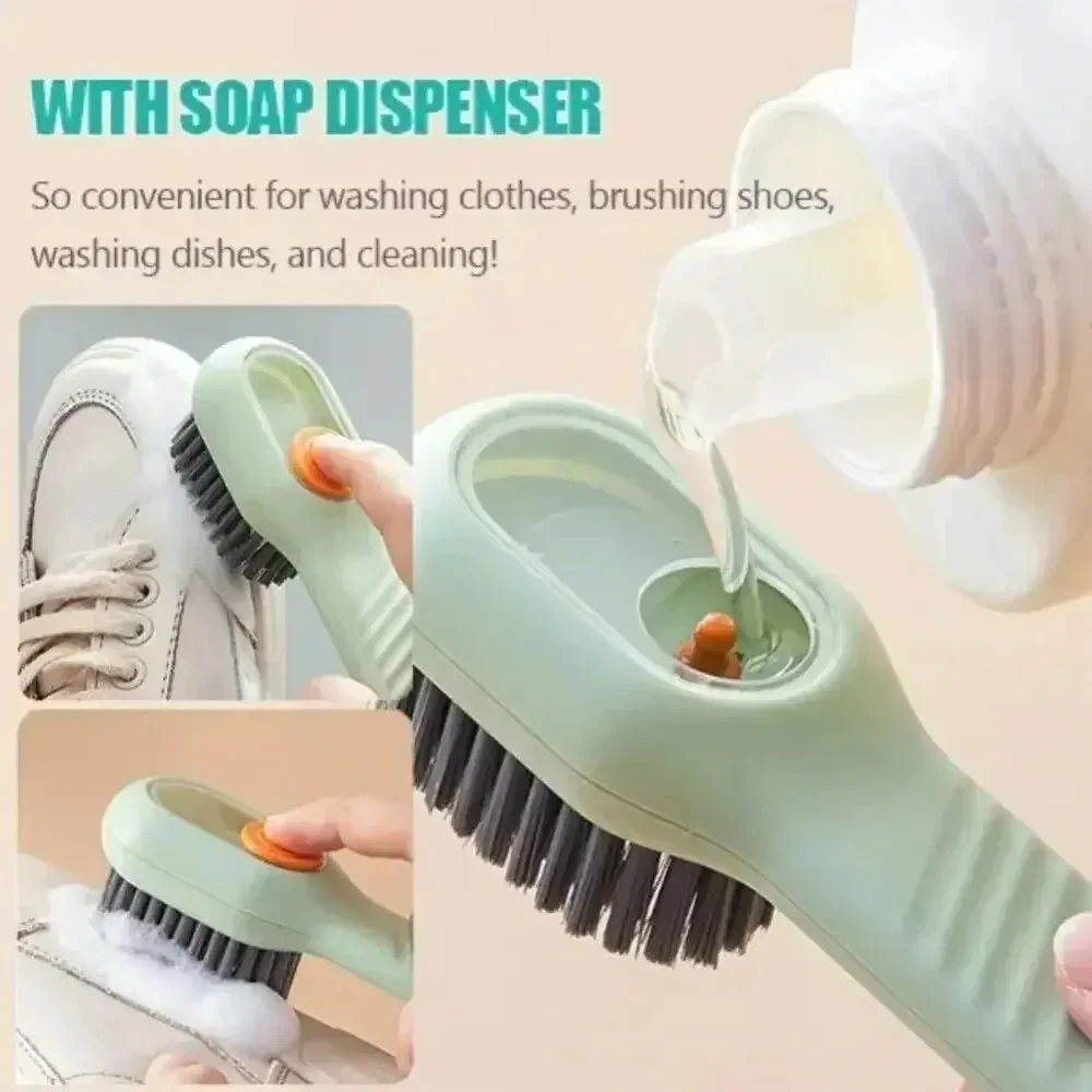 Multifunction Automatic Liquid Shoe Brush Soft Cleaning Brush with Long Handle, Soap Dispenser and Hook - Clothes Cleaning Tool