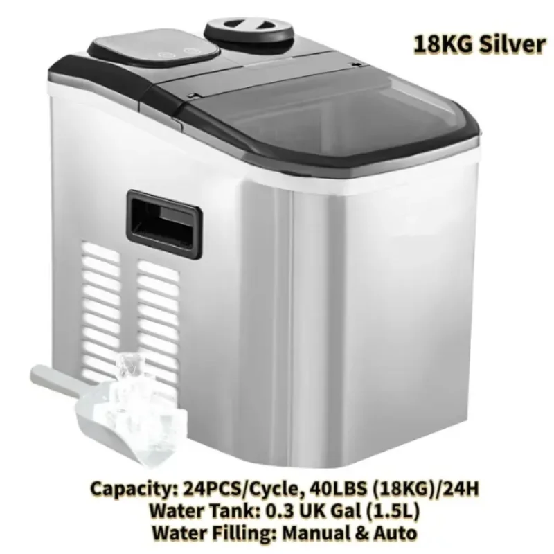 Electric Ice Maker 18KG Per 24H Automatic Manual Water Filling Portable Cube Ice Making Machine for Home Bar