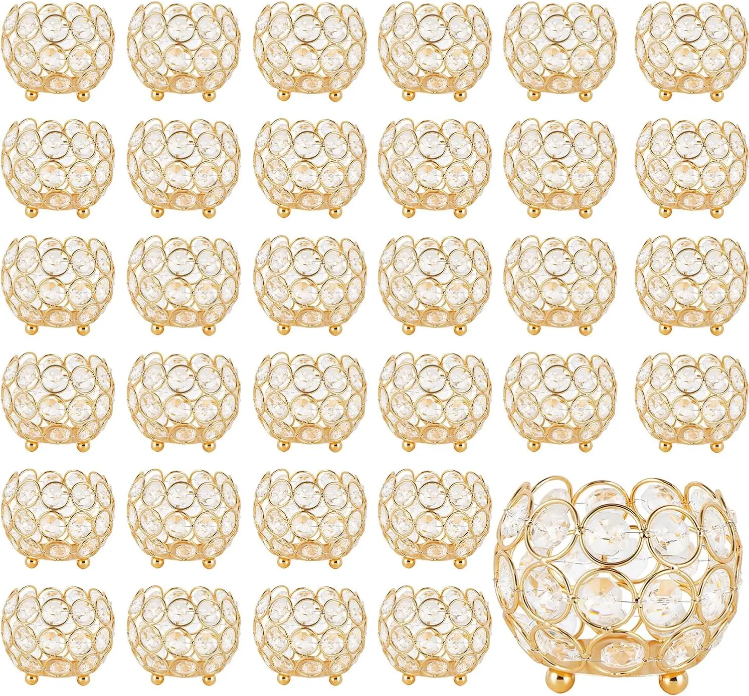 

32PCS Gold Votive Candle Holders for Wedding Centerpieces Crystal Bowl Tealight Holders for Party Home Dining Table Decor