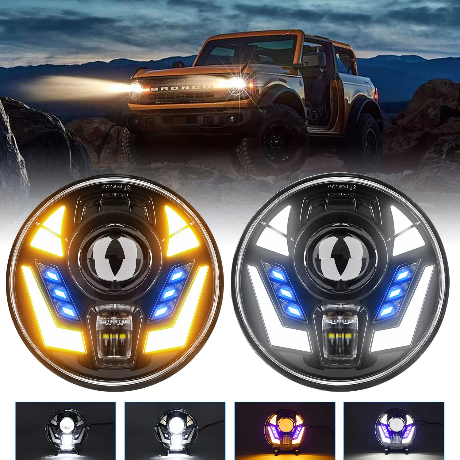 

Led Round Wrangler Headlight 7 Inch Headlamp Super Bright 200W 20000LM Headlight for Jeep Harley Hummer Universal 6000K 9-32V