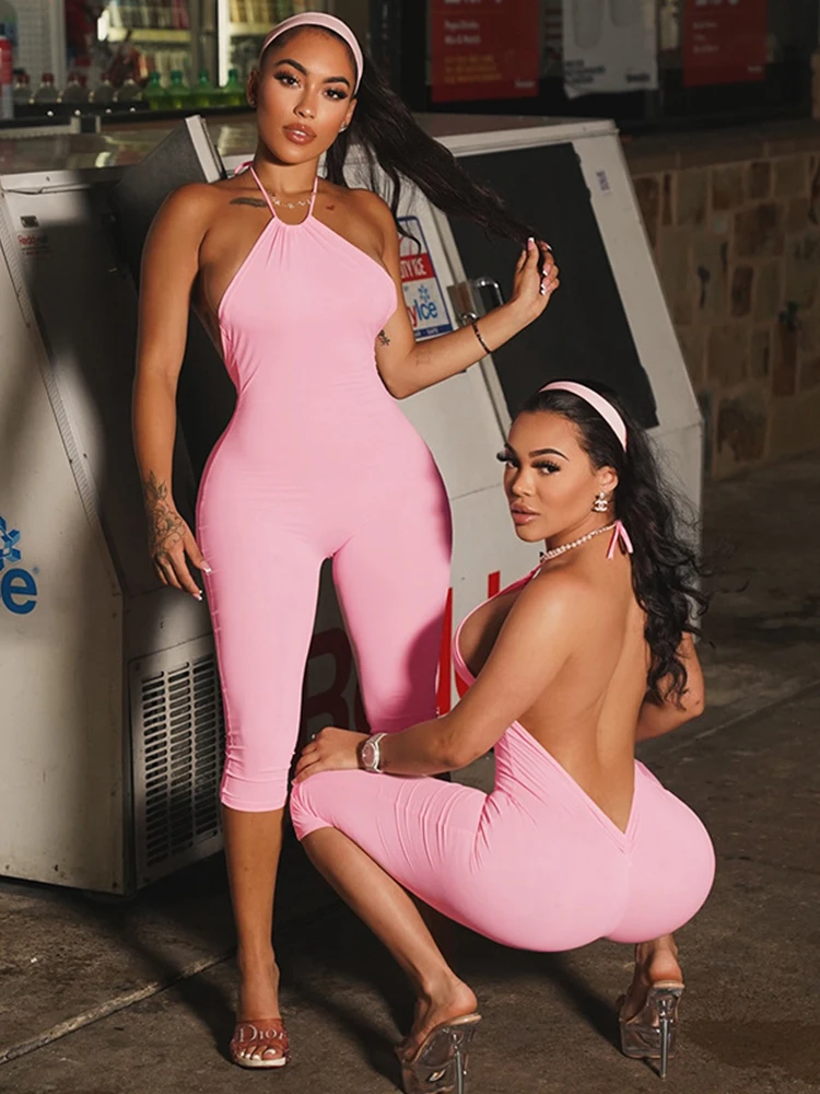 花柄セクシージャンプスーツ レディース 2025 夏 バックレス ノースリーブ スキニー ロンパース ナイトクラブ パーティー オーバーオール プレイスーツ