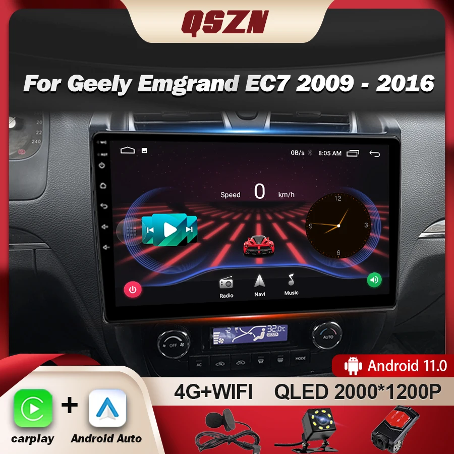 QSZN For Geely Emgrand EC7 2009-2016 Car Radio Navigation GPS Autoradio Stereo Audio Video Multimedia Player Carplay Android 12