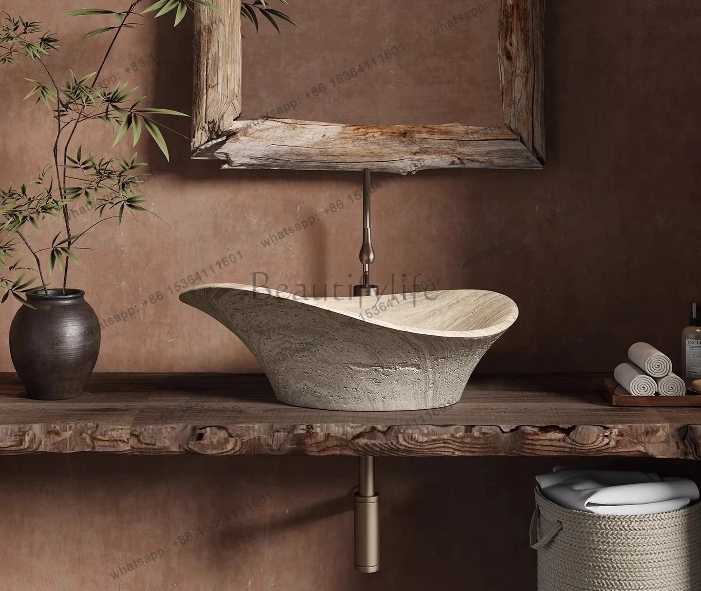 Medieval style rice yellow rice white cave stone platform washbasin bathroom B & B villa club hotel