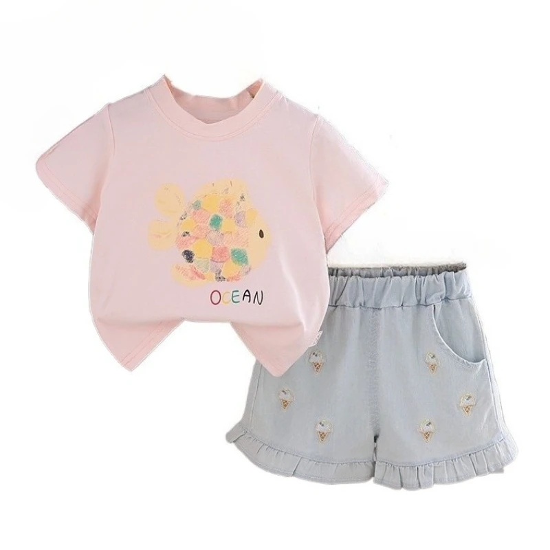 

New Summer Baby Clothes Suit Children Girls Short Sleeved T-Shirt Shorts 2Pcs/Sets Infant Casual Cotton Costume Kids Tracksuits