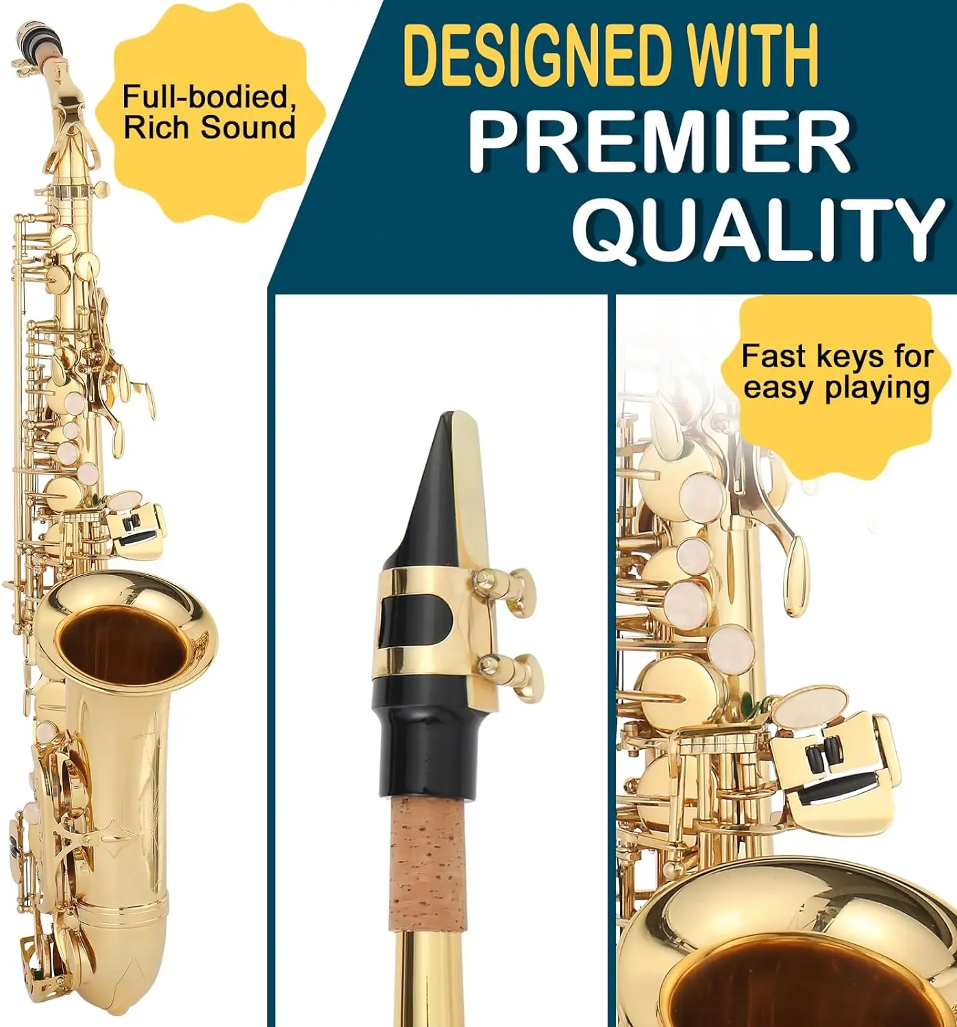 Alto Saxophone Drop E Brass Sax Full Kit for Student Beginners with Carving, Mouthpiece, Carrying Case, Gloves, Cleaning Cloth B