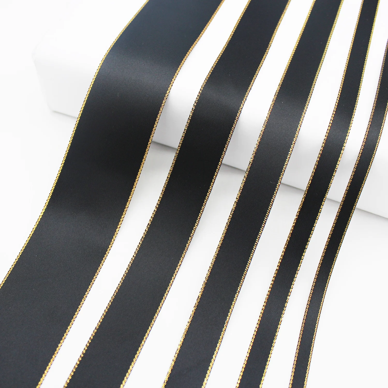 5 Meters Black Gold Edge Grosgrain Satin Ribbon Package Gift Wedding Christmas Handmade DIY  16  25  38 MM