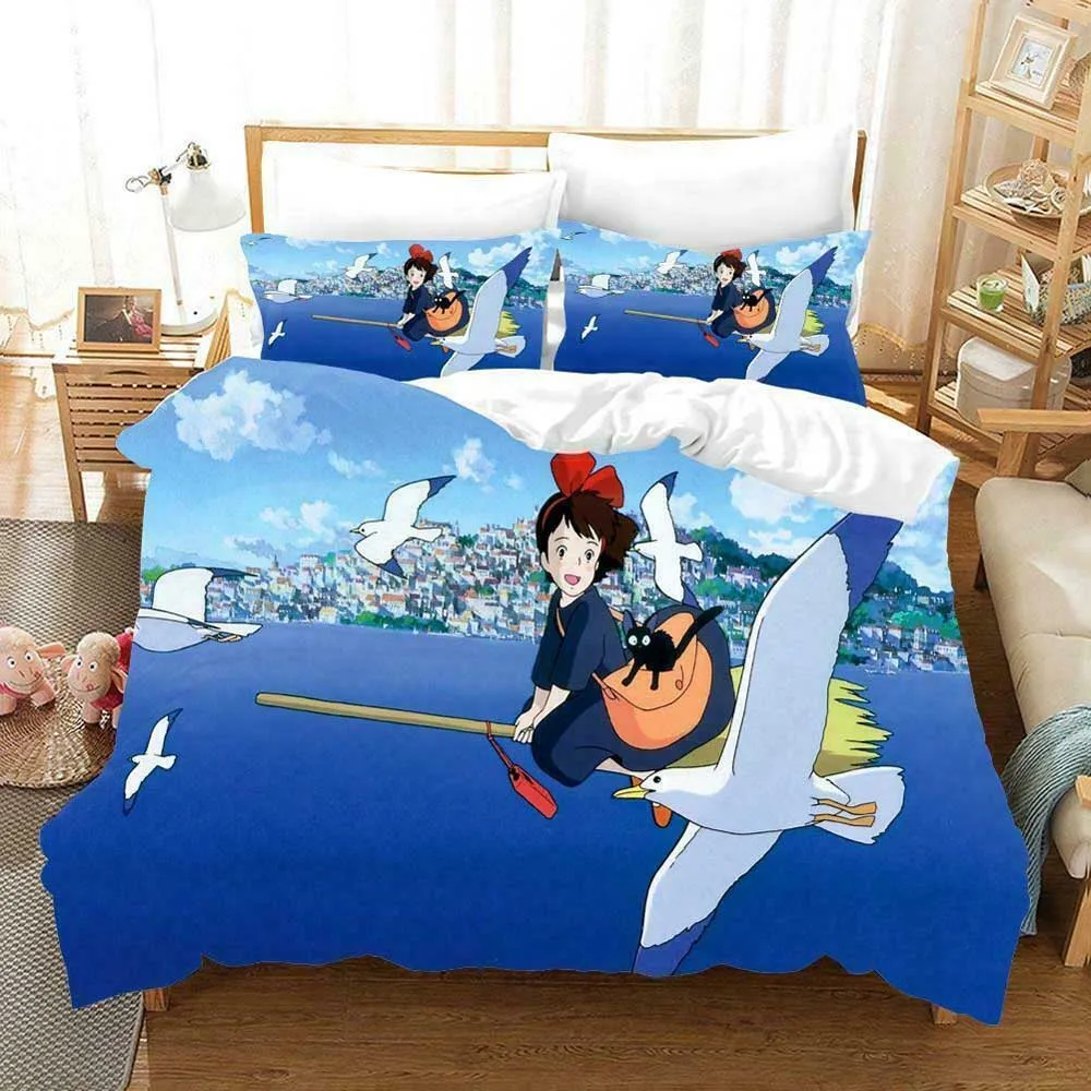 Kiki's Delivery Service Duvet Cover Pillowcase Print Cartoon Kiki and Jiji Bedding Set For Kids Adults Single Double King Large