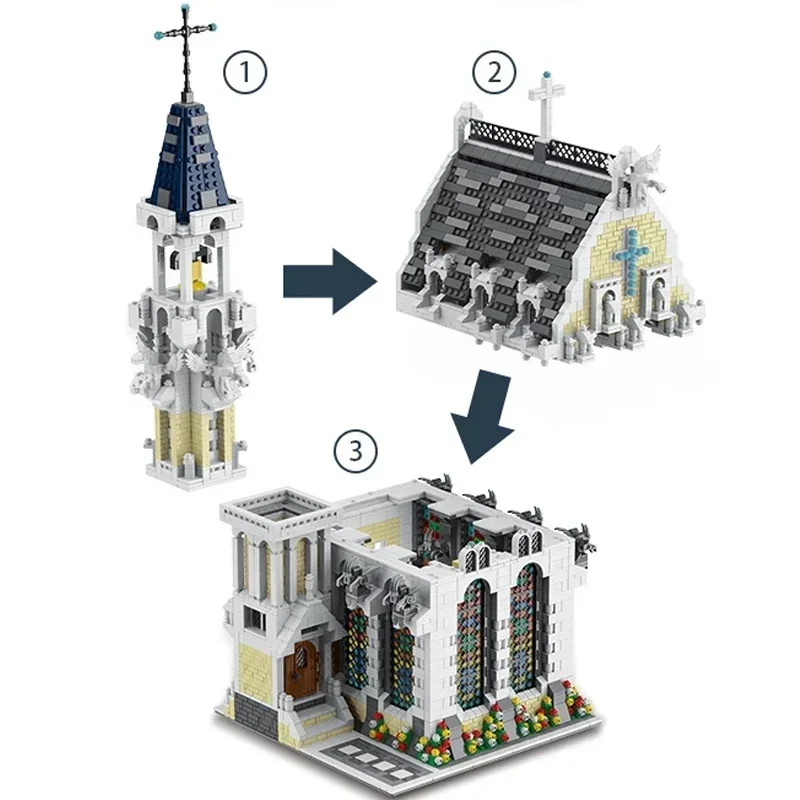 Creatief Expert Straatweergaven Middeleeuwse Stad Kerk Moc Bricks Modulair Huis Model Bouwstenen Speelgoed Beroemde Architectuur 033006