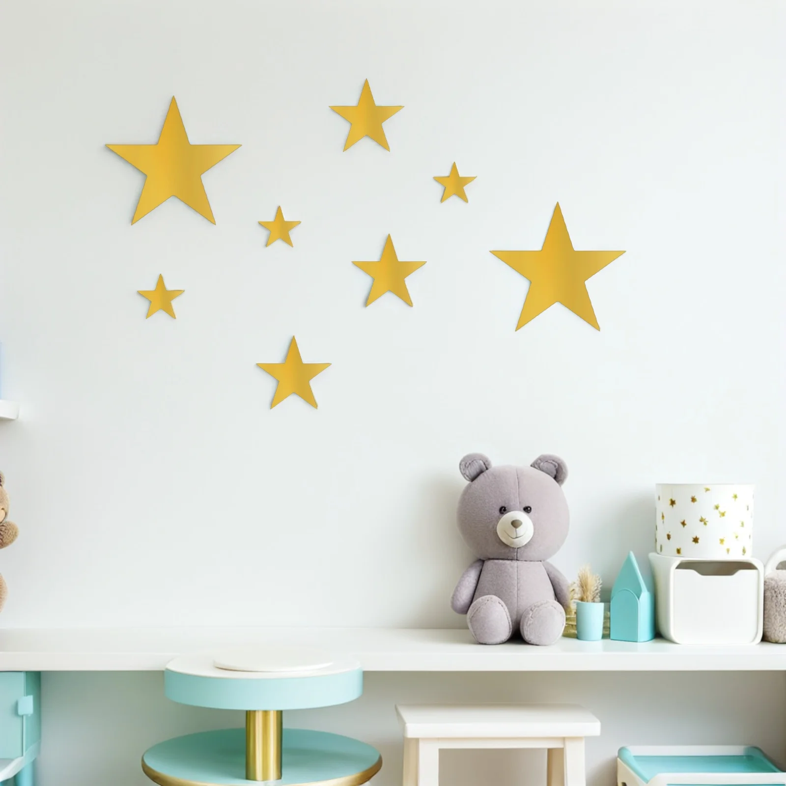 

10Pcs Glitter Star Decals Gold Foil Self Adhesive Wall Stickers for Nursery Kids Room Creative DIY Star Shape Bedroom Decor