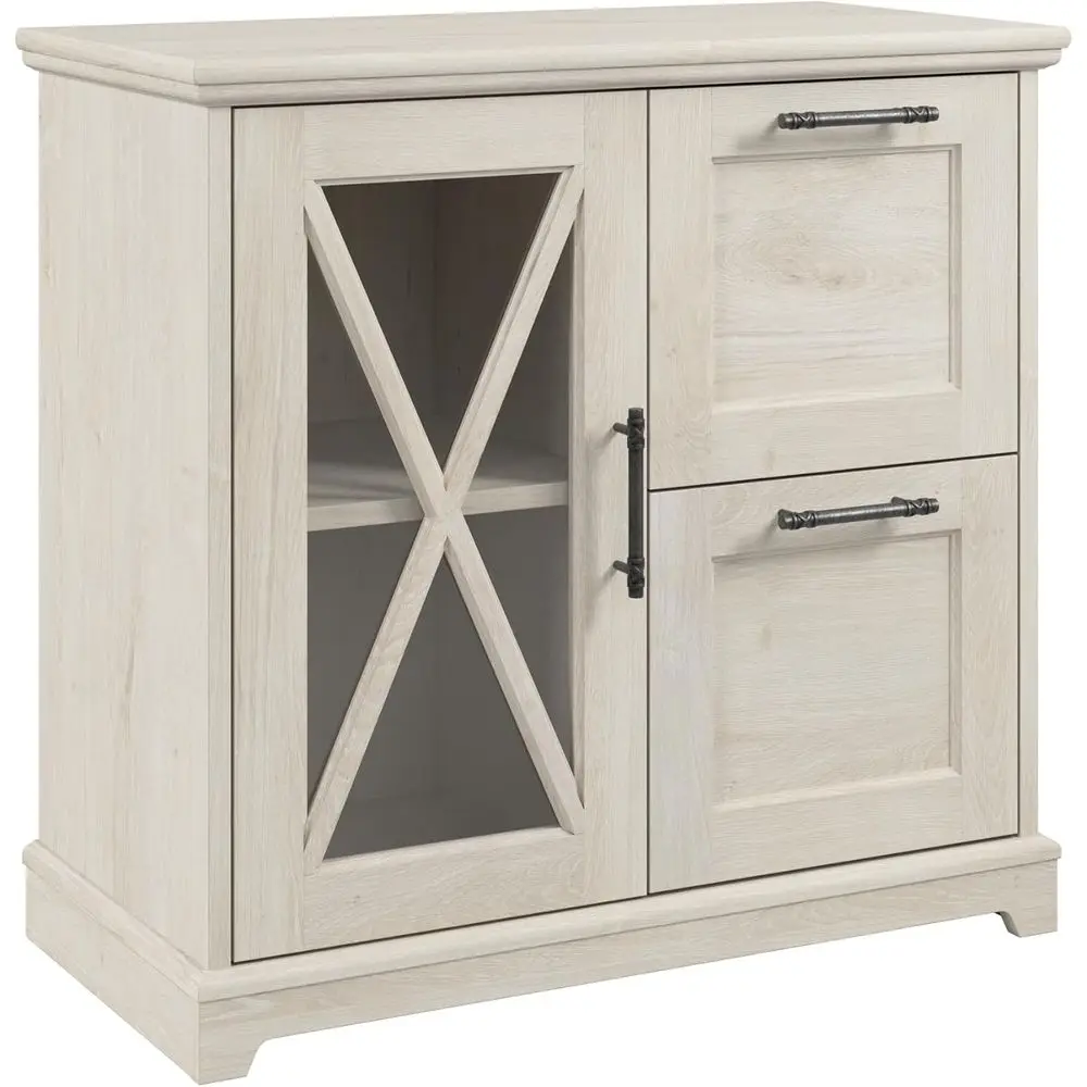 

Боковой шкаф для документов с полками из льняного белого дуба для хранения в домашнем офисе и гостиной