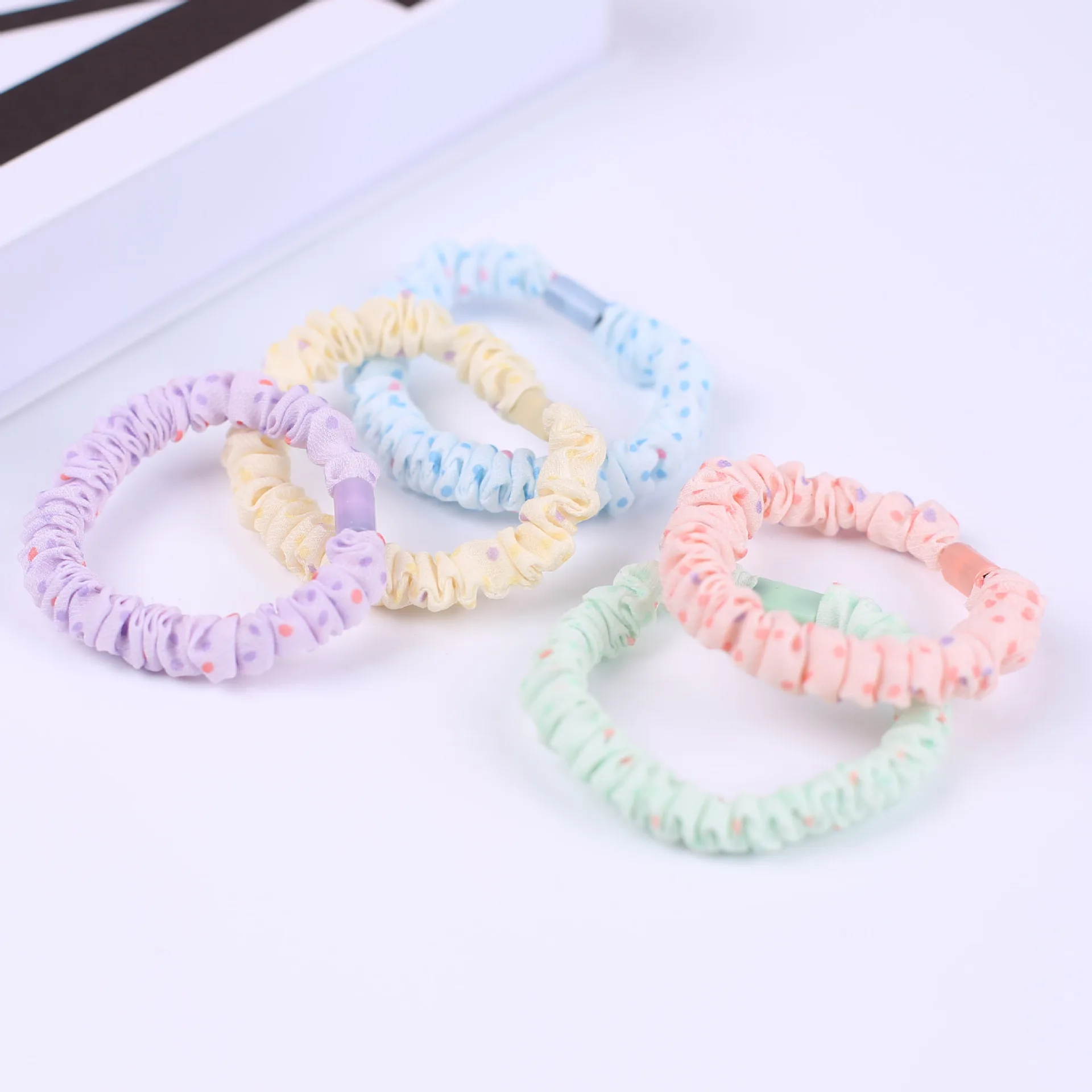 

Balls head high elastic rubber band polka dot DIY small intestine ring cream cute hair ring