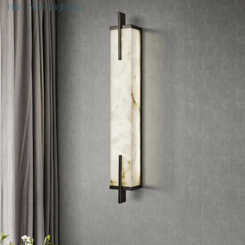 Modern Marble Wall Lamp Strip Shape Solid Brass Decorative Light for Mirror Bedroom Hallway Bedside Living Room Background Wall