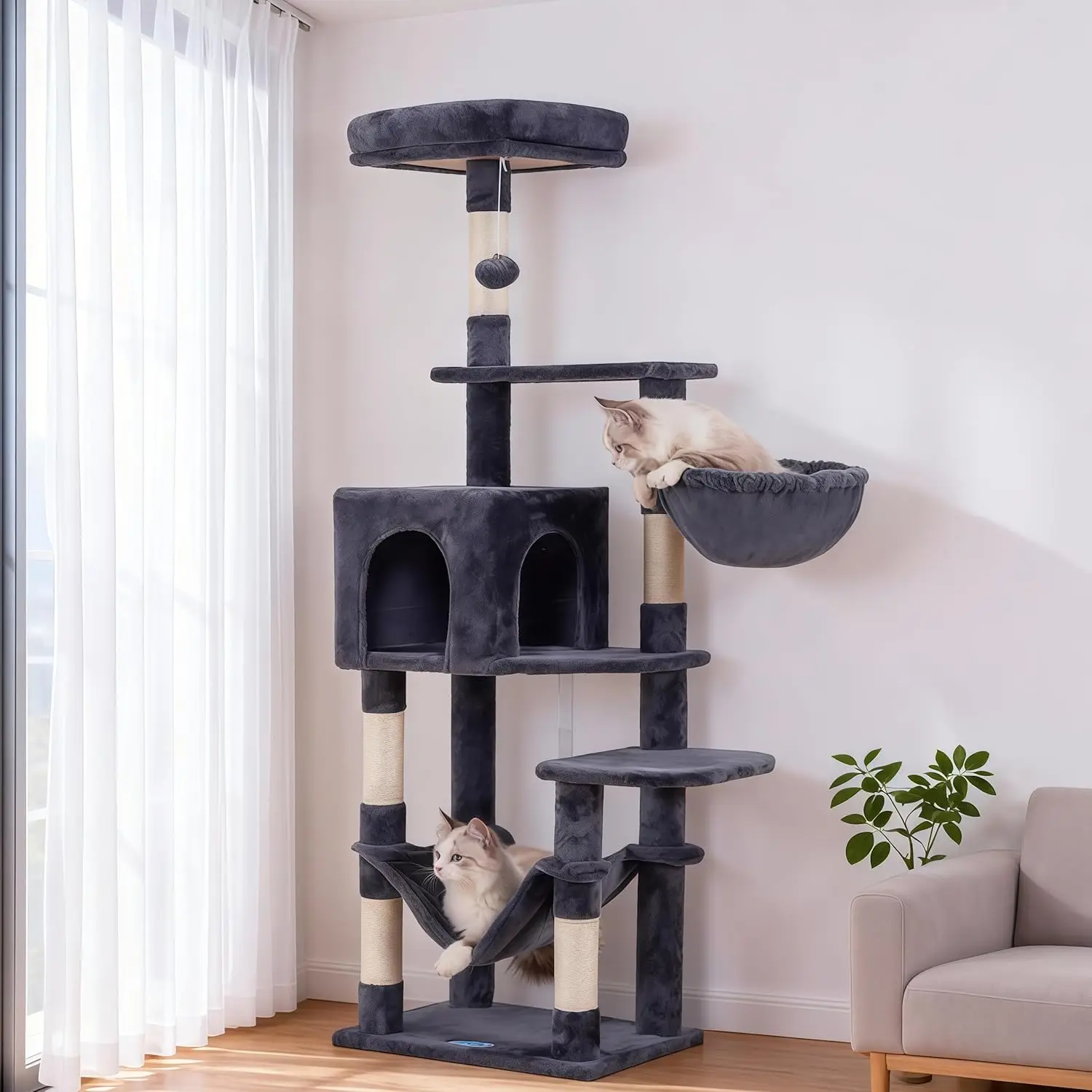 

Multi-Level Cat Tree with Hammock, Sisal Scratching Posts and Perch for Indoor Cats, Smoky Gray