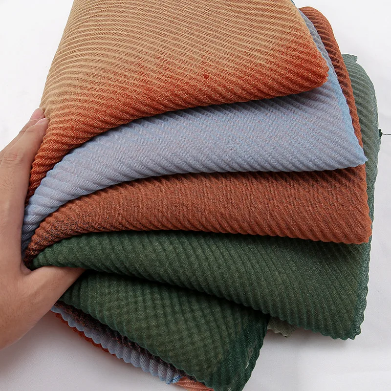 Spring Autumn New Fashion Versatile Twill Wrinkled Scarf Literary and Artistic Gradual Change Color Matching Thin Shawl Women