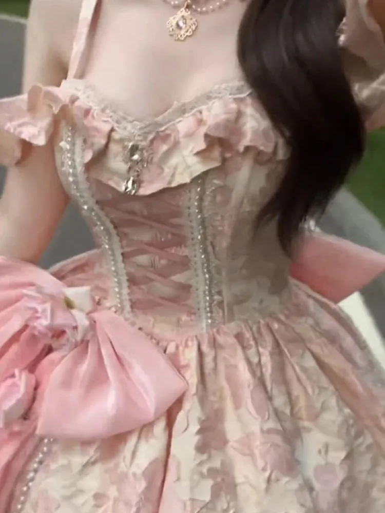 Pink Lolita Wedding Floor-Length Gorgeous Adult Formal Dress Puffy Trailing