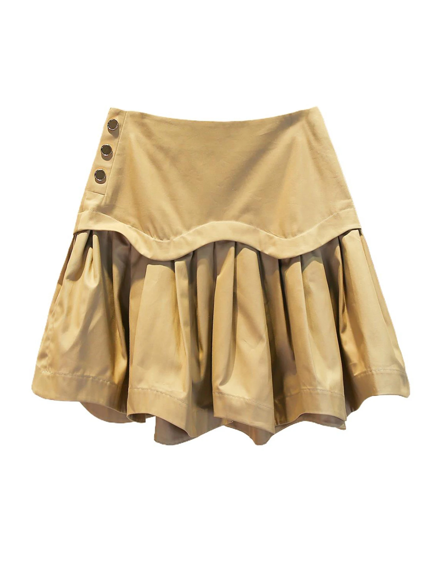 A-Linien-Rock mit hoher Taille, vielseitig, lässig, High-End-Damen, Faion S Home South Oil, Herbst 2022, Pendeln, Knopfdetail