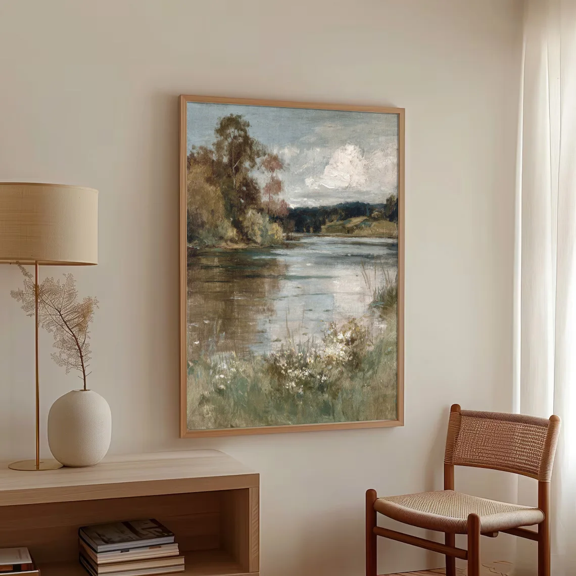 1pc Unframed Vintage French Country Landscape Canvas Poster  Wall Art Print Farmhouse Cottagecore Decor Retro Painting