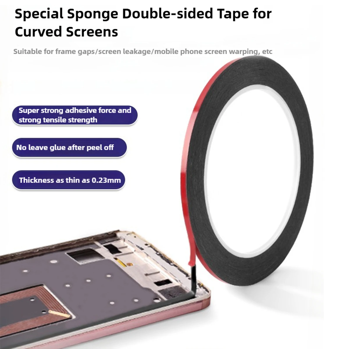 Cinta de esponja de espuma de doble cara para teléfono móvil, adhesivo de pantalla curvada, marco LCD, reparación de cubierta trasera para Samsung y Xiaomi, 0,23mm de espesor