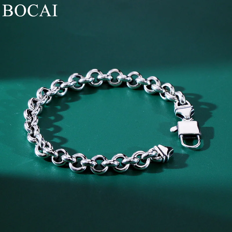 BOCAI S925 Sterling Silver Bracelets for Men New Fashion Thick O-chain Solid Pure Argentum Punk Personality Hand Jewelry