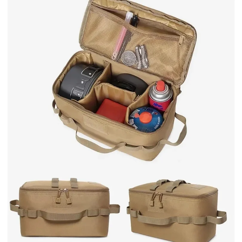 

Large Capacity Outdoor Camping Storage Bag - Ground Nail Tool Bag with Picnic Cookware Utensils Kit Gas Canister Organizer