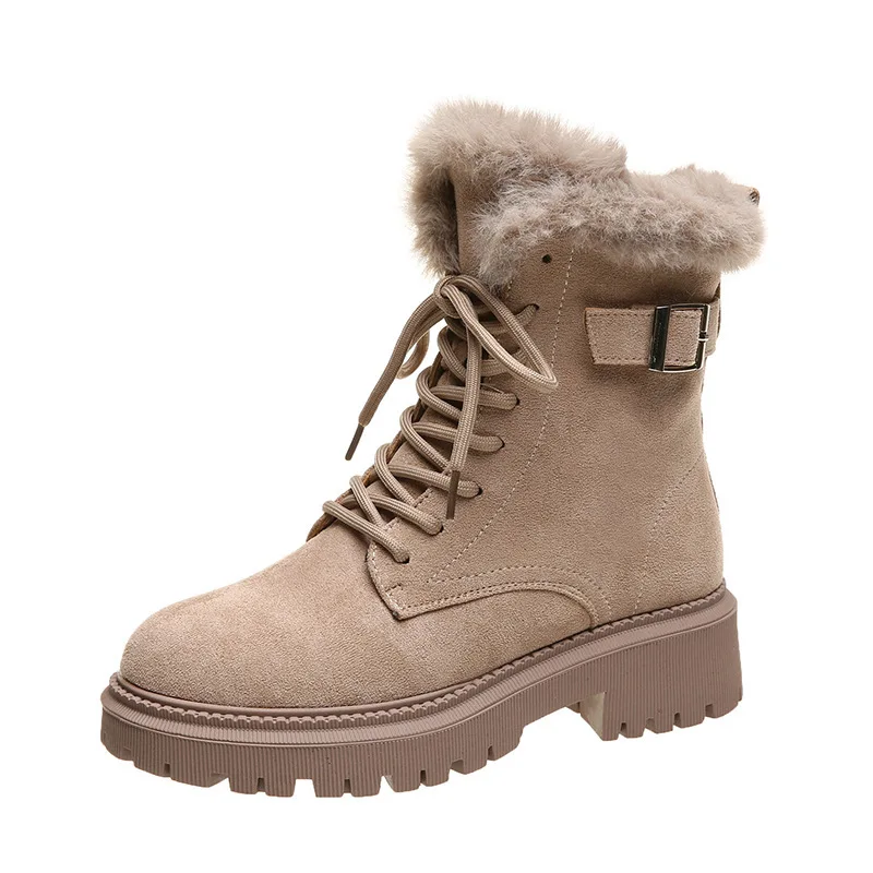 Platform Snow Boots Women\'s Winter Shoes Plush Warm Thicken Cow Suede 6 Boots British Style Fashion Lace-up Women Shoes