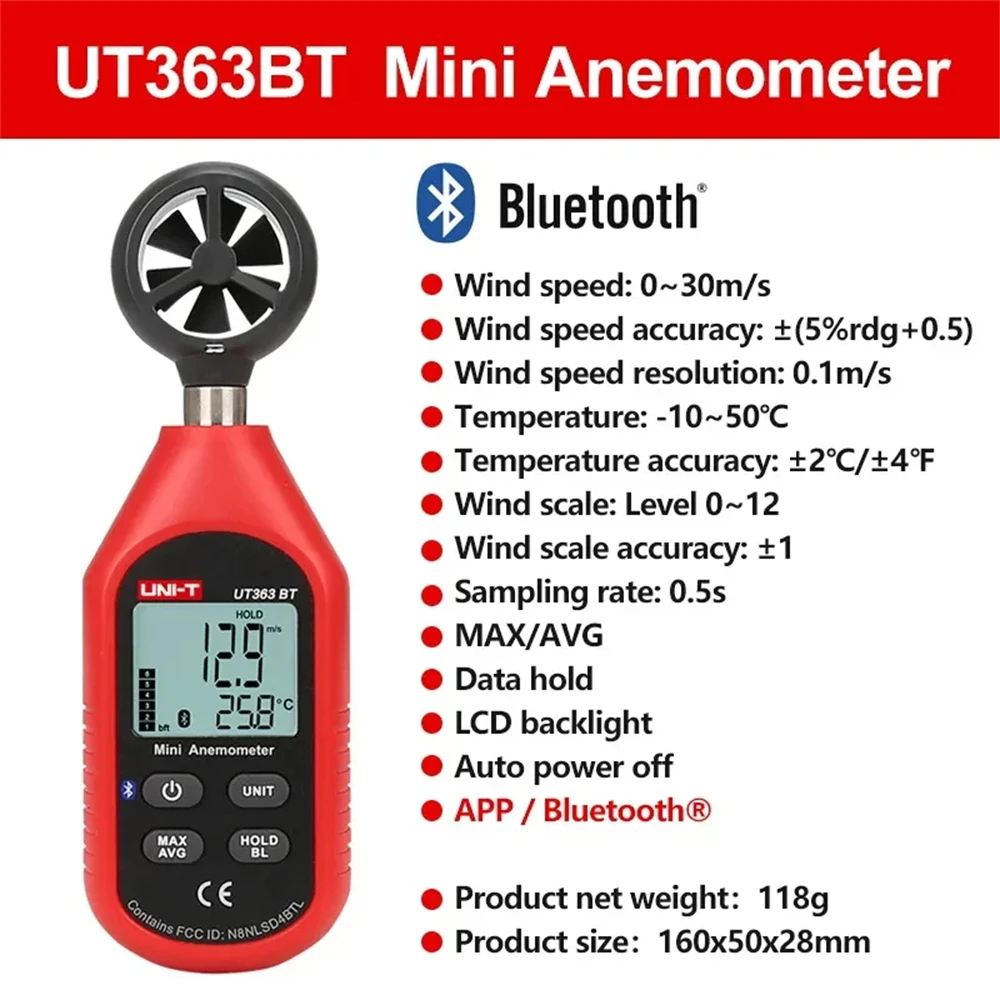 مقياس شدة الريح الرقمي UNI-T ، UT363 ، UT363BT ، مقياس سرعة الرياح ، جهاز اختبار درجة الحرارة الاحترافي ، جهاز اختبار تدفق الهواء
