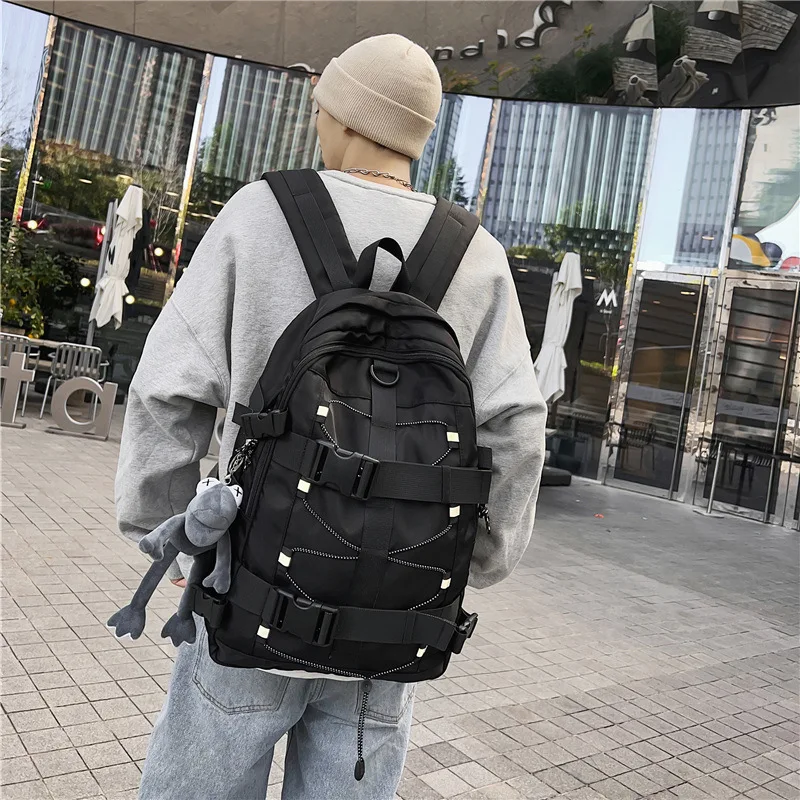 Backpack Skateboard Bag Men Women Trendy Cool Reflective Stripe Backpack Student Schoolbag Personalized Large Capacity Backpack - Image 3