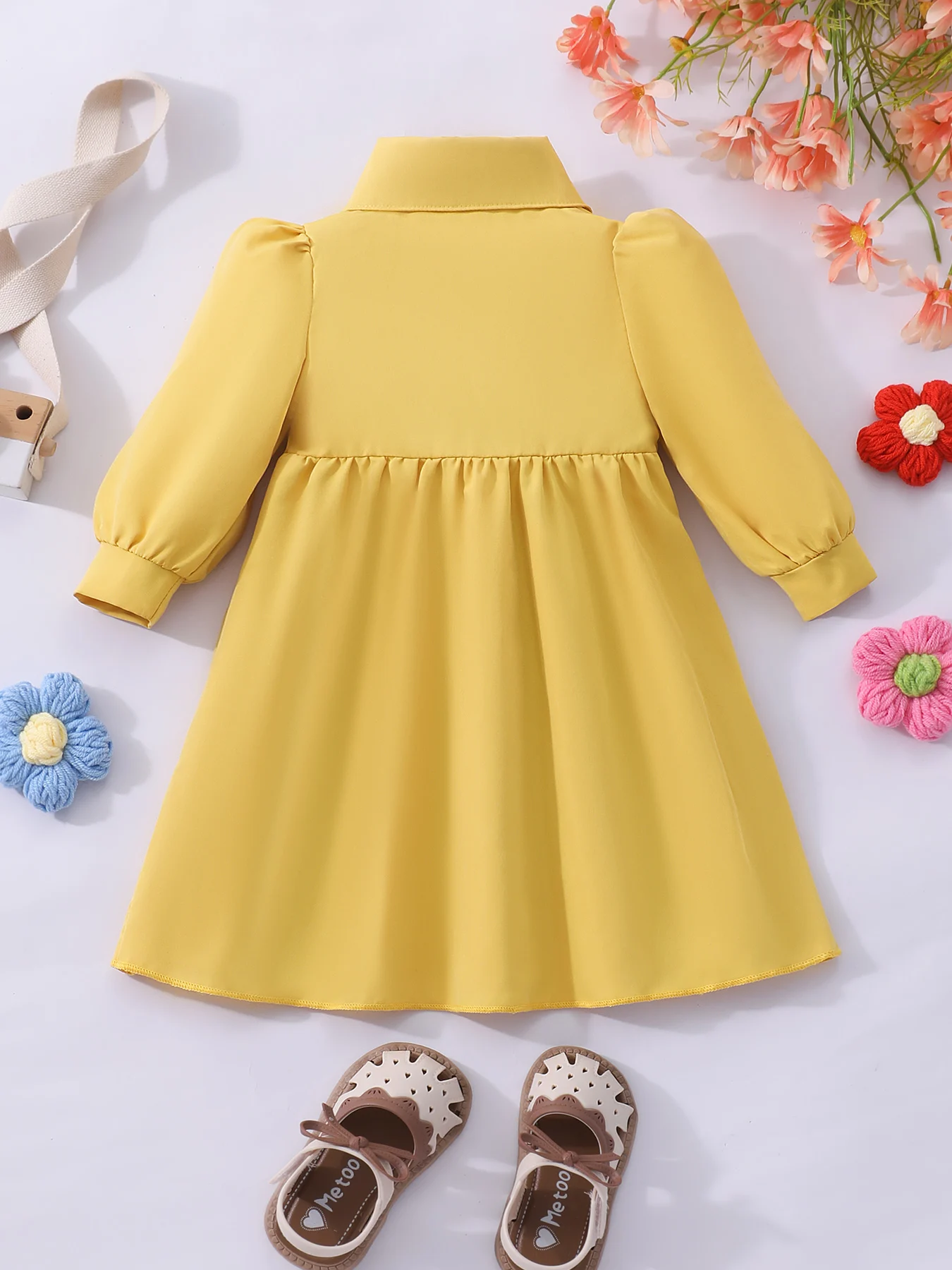 Autumn long-sleeve collar shirt dress 3D flower decoration children's family party clothing Clothing for children aged 0-2