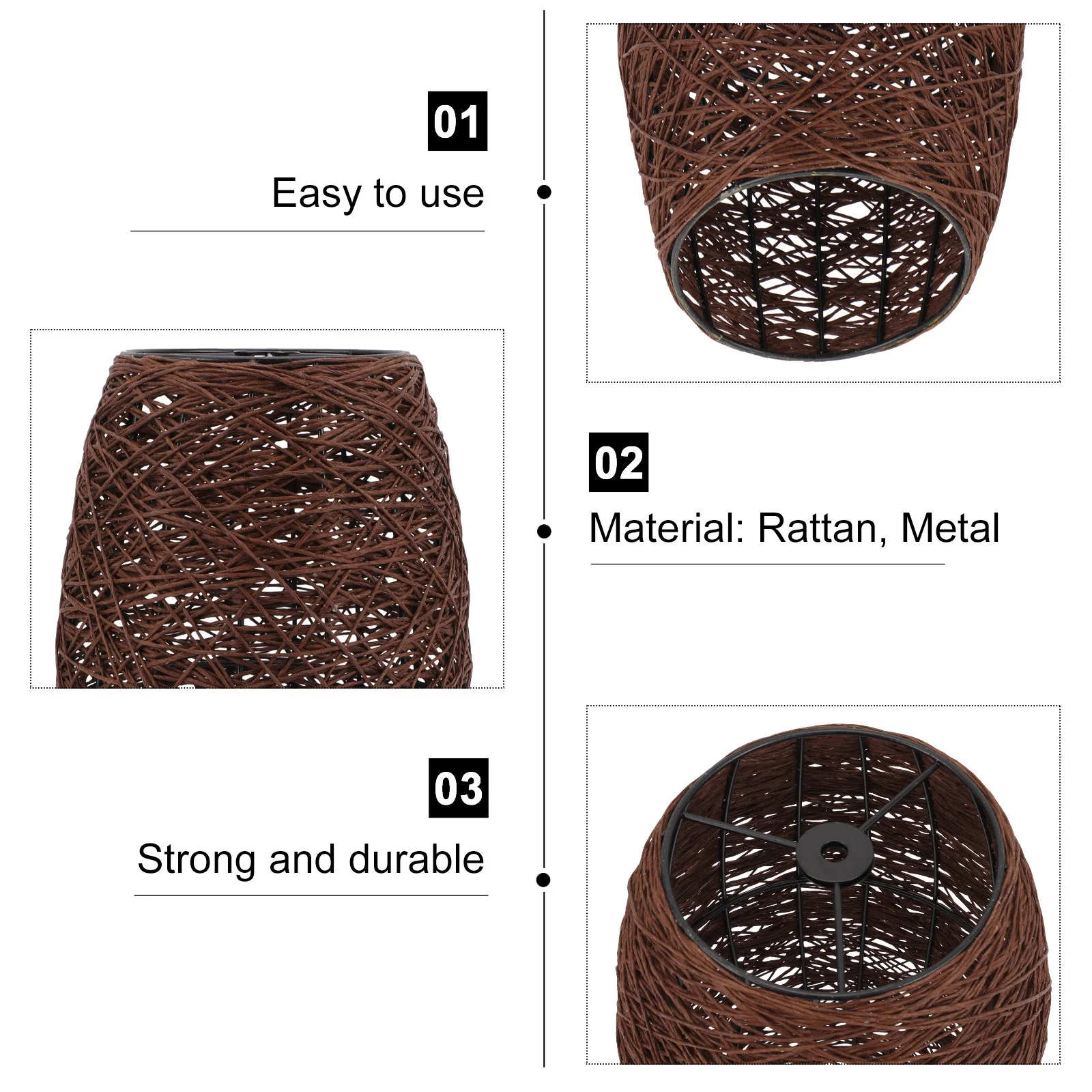 

Rattan Woven Lampshade Rustic Style Lamp Cover Lightweight Compact Durable Metal for Home Bedroom Study Library