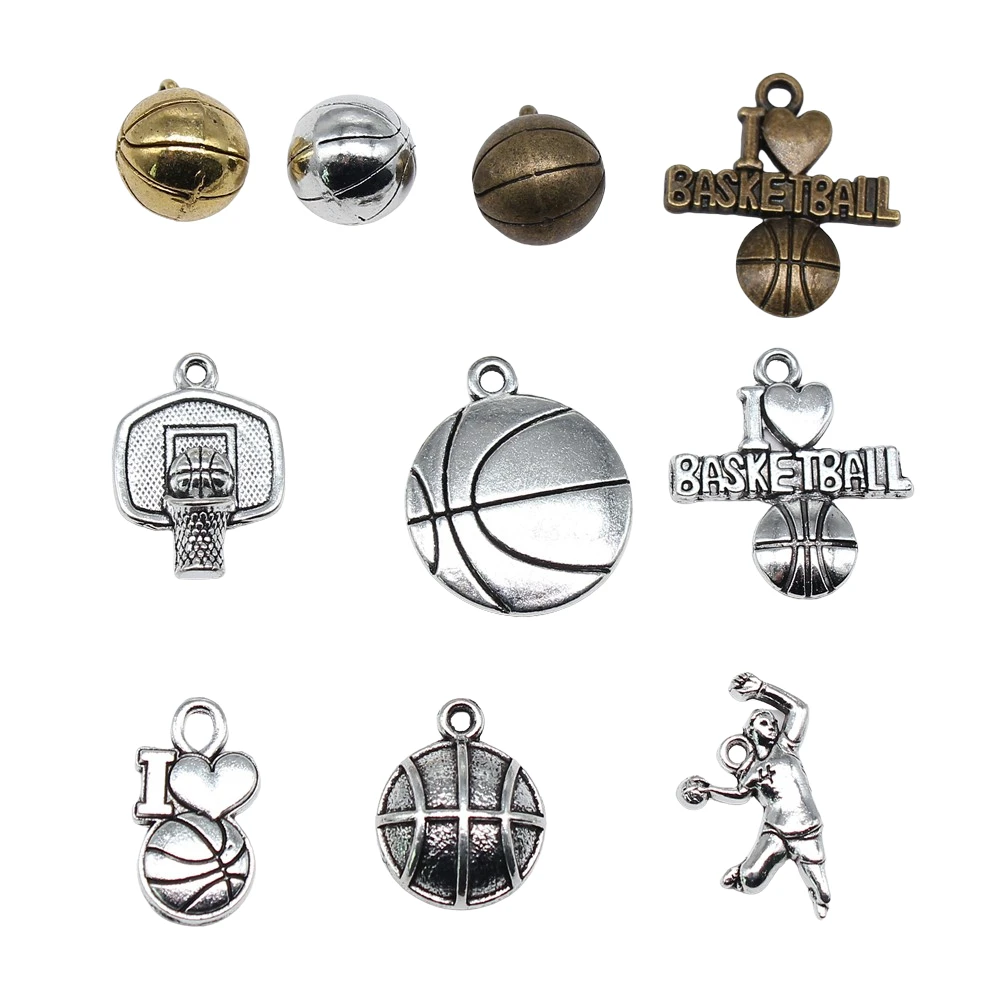 10pcs Sport Charms Basketball Charms For Jewelry Making Antique Silver Color Pendants DIY Crafts Making Findings