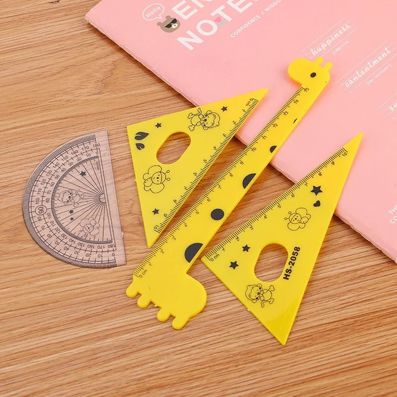 4pcs/set Kawaii Cartoon Straight Triangle Ruler Protractor Drafting Drawing School Office Supplies