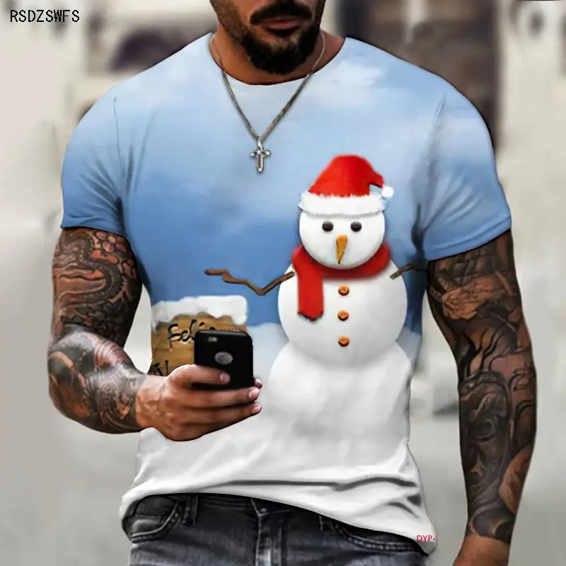 New Men\'s T-shirt Brand Design Christmas Santa Claus Christmas Tree Snowman Western Holiday 3D Printing Oversize 5XL