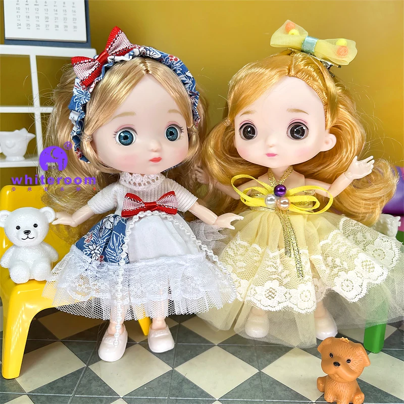 Doll 16cm BJD Mini Doll For Girls Boy Clothes 13 Movable Joint Toy Baby Blue Green Big Eyes DIY Toys Dress Up 1/12 Fashion Dolls