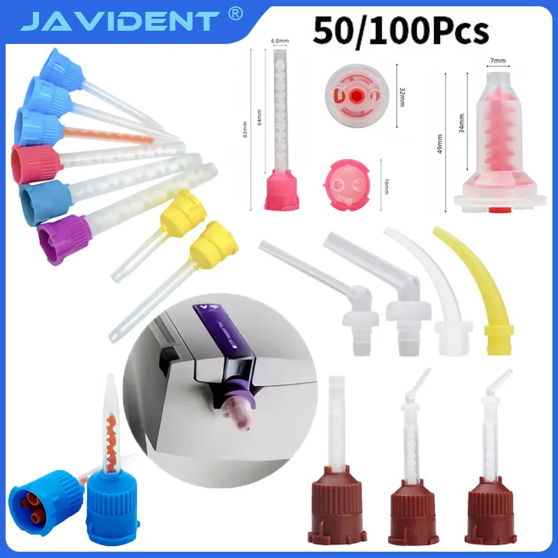 50/100Pcs Dental Clinic Specific Supplies Disposable Silicone Impression Material Mixing Tips Dual Cure Dental Mixing Tips