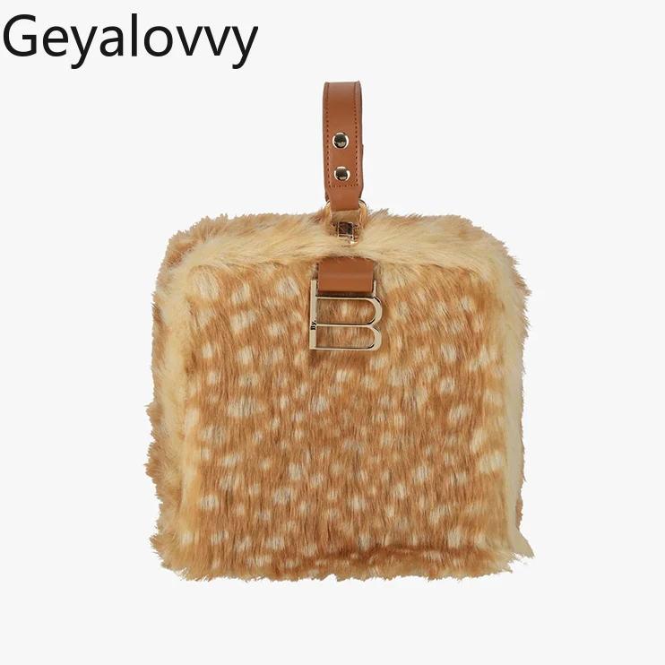 Japanese Style Multi-purpose Women's Plush Handbag Crossbody Bag Autumn Winter Sweet Cute Girls Square 3D Fur Makeup Bags Box