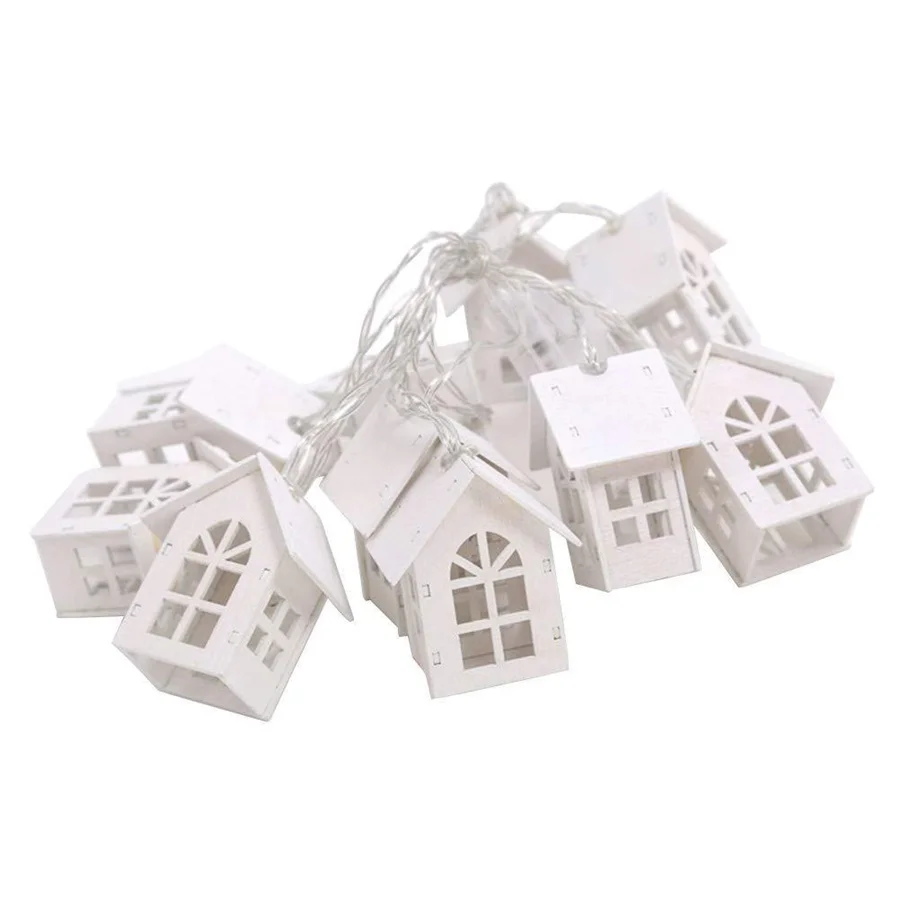 Guirxiété Lumineuse de Maison en Bois Créative de 2m, 10 Pierres, Batterie 62, Décoration de Noël, ixde Mariage, Nouvel An