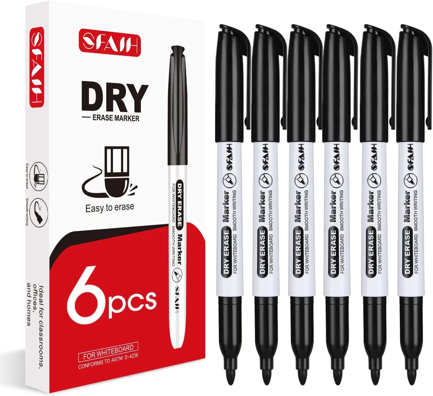 

Black Dry Erase Markers Fine Tip 6 Pack for Home Office, Personal Task Lists, Family Calendars, Professional Writing & Notes
