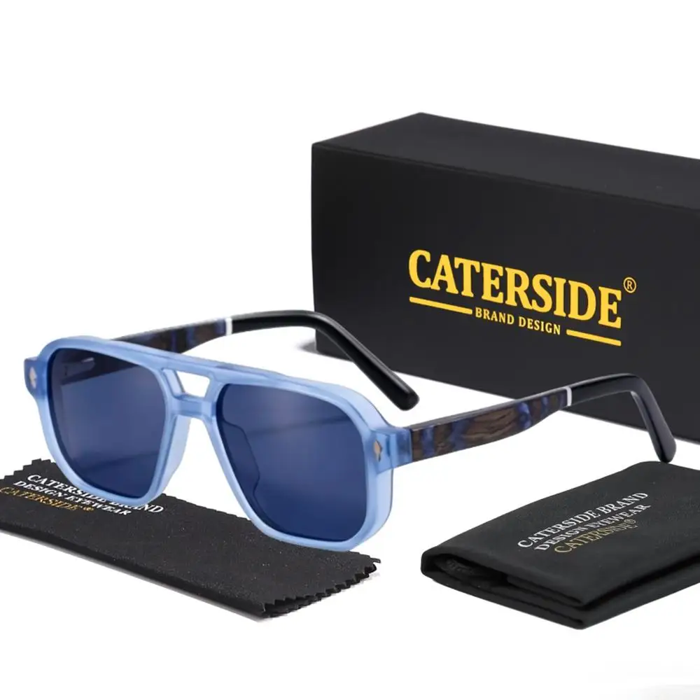 CATERSIDE Modische polarisierte Sonnenbrille für Herren, Holzbeine, flaches Doppelbrücken-Design, Sonnenbrille für Damen, Outdoor-Sommerbrille – Detail 24