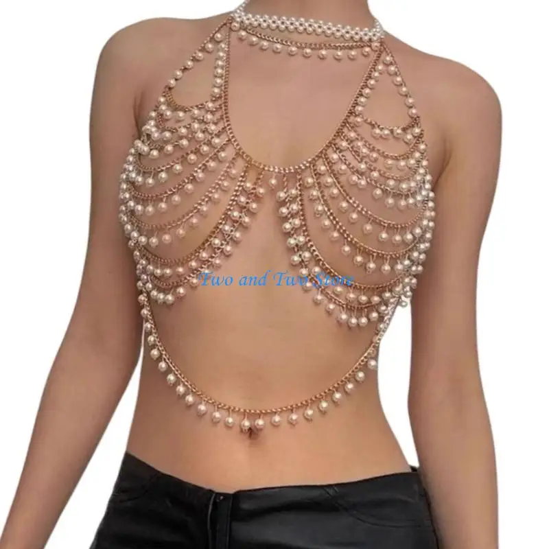 Hx6f لؤلؤة خارجة خارجة خارقة سترة جسم المجوهرات سلسلة الصدر للتجمعات المسائية