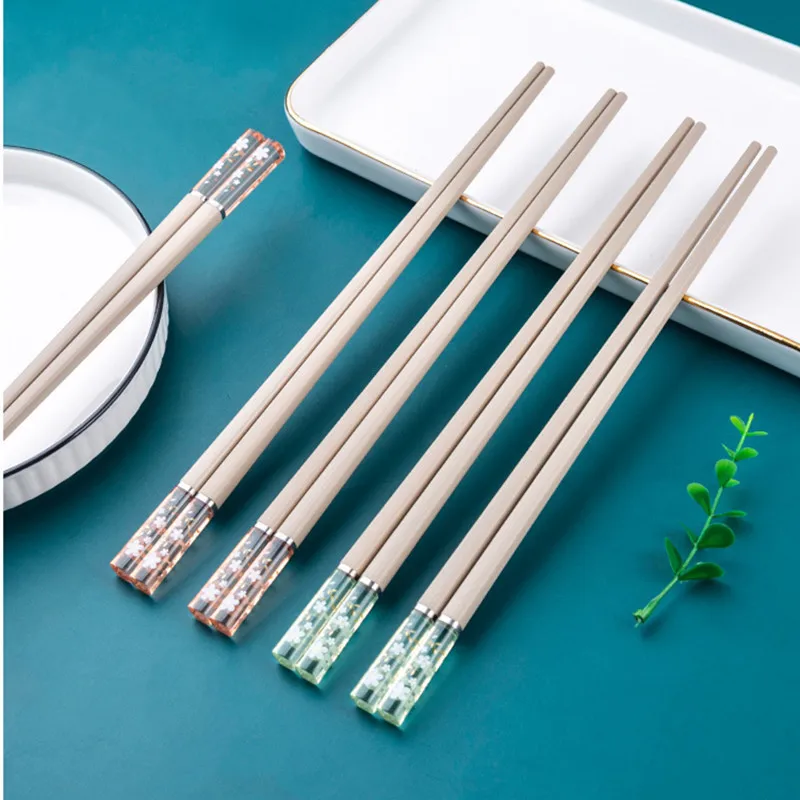 1 Pair Amber Cherry Blossoms Alloy Chopsticks Non-Slip High Temperature Resistant Sushi Food Japanese Chopsticks Kitchen Supplie