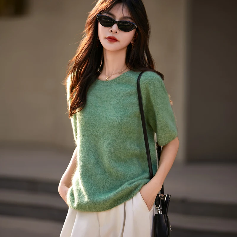 

Fall/Winter Round Neck Cashmere Sweater Women's Sleeve Wool Bottom Shirt Loose Five-Sleeve Knitted Top
