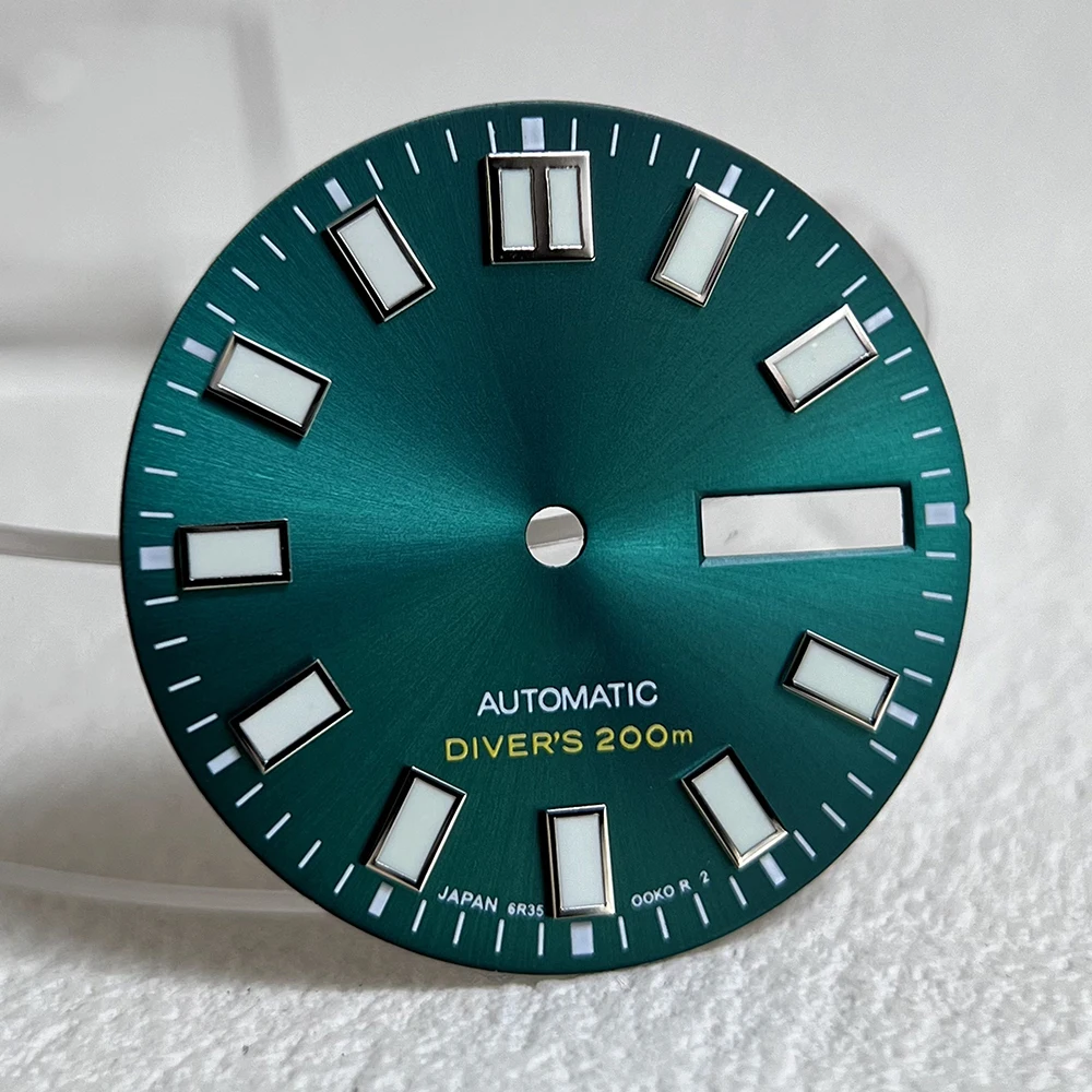 28.5mm Sunburst texture Watch Dial Day Date Window Green Luminous Indices 200M Automatic Watch Mod Replacement Upgrade Parts