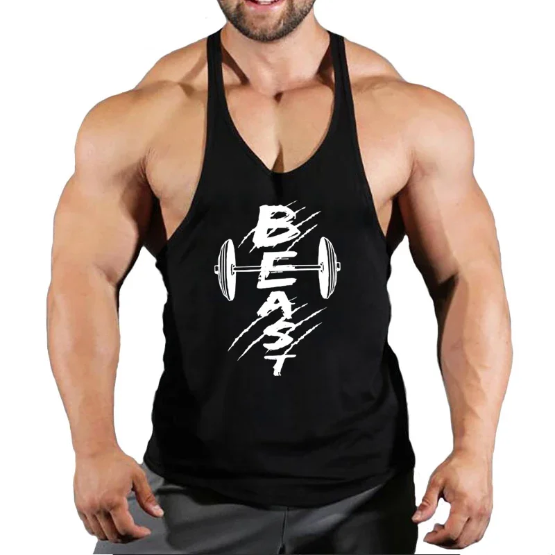 Men BEAST Print Gym Tank Top Bodybuilding Fitness Sleeveless Shirt Quick Dry Workout Singlet Muscle Vest Training Sportswear For
