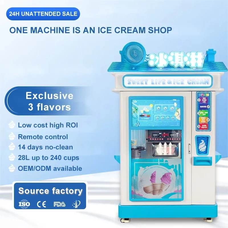 Self Service Ice Cream Vending Machine Intelligent Constant Temperature Control Auto Clean Function Frozen Dessert Dispenser