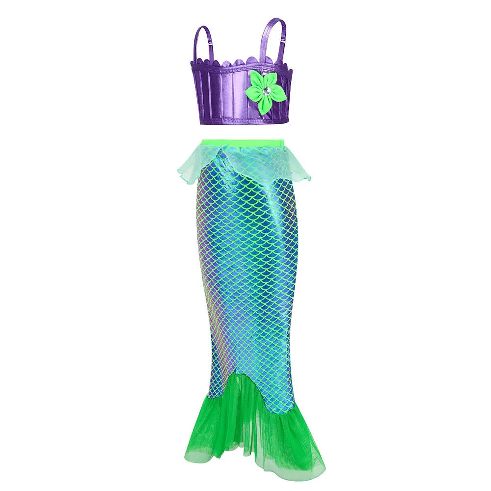 3 Pieces Mermaid Clothing Set Swimmable Bikini Top Underpants and Tail Girls Summer Kid Princess Role Play Dress up Beach Outfit