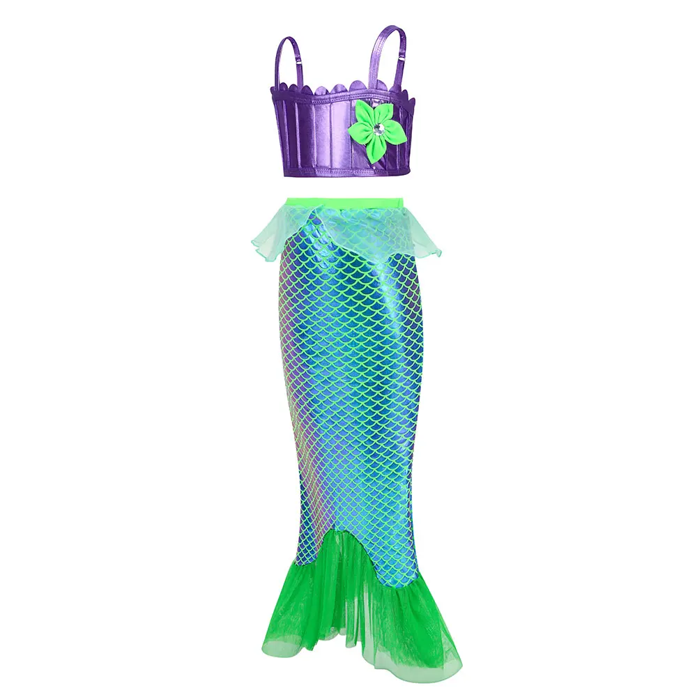 3-częściowy zestaw odzieży dla dziewczynki Mermaid Swimmable Bikini Top Underpants and Tail Girls Summer Kid Princess Role Play Dress up Beach Outfit